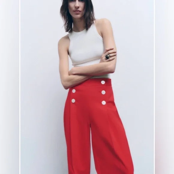 Zara Wide-Leg Sailor-Button Pants - Picture 3 of 12